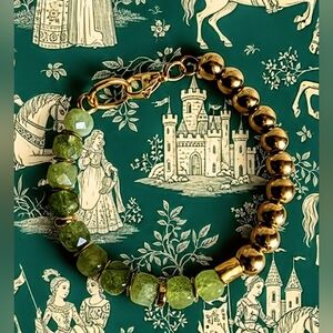 Natural Green Jade And Gold Beads In Half And Half Design Bracelet